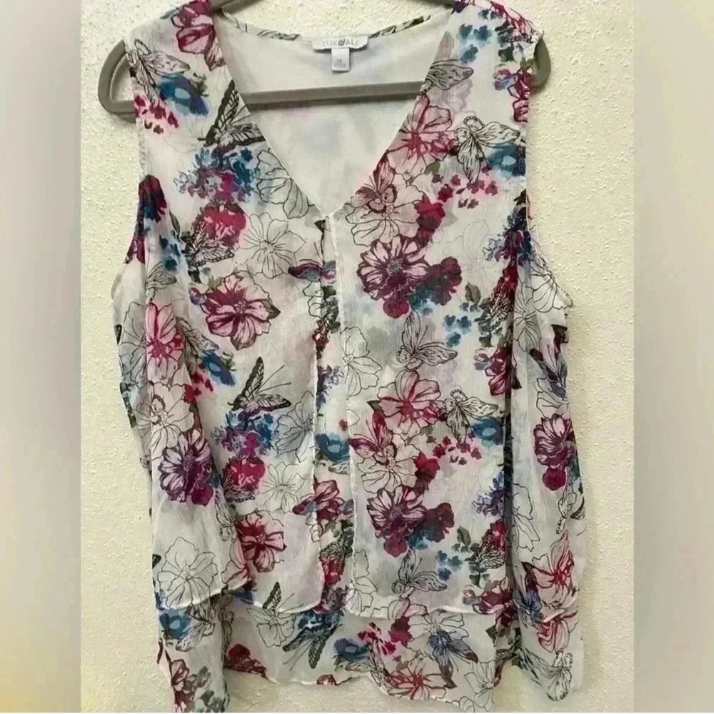 Roz & Ali Multicolor Floral V-Neck Blouse 2X plus